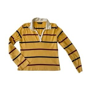 Weathervane Polo Shirt Juniors L Multicolor Yellow Stripe Long Sleeve Preppy
